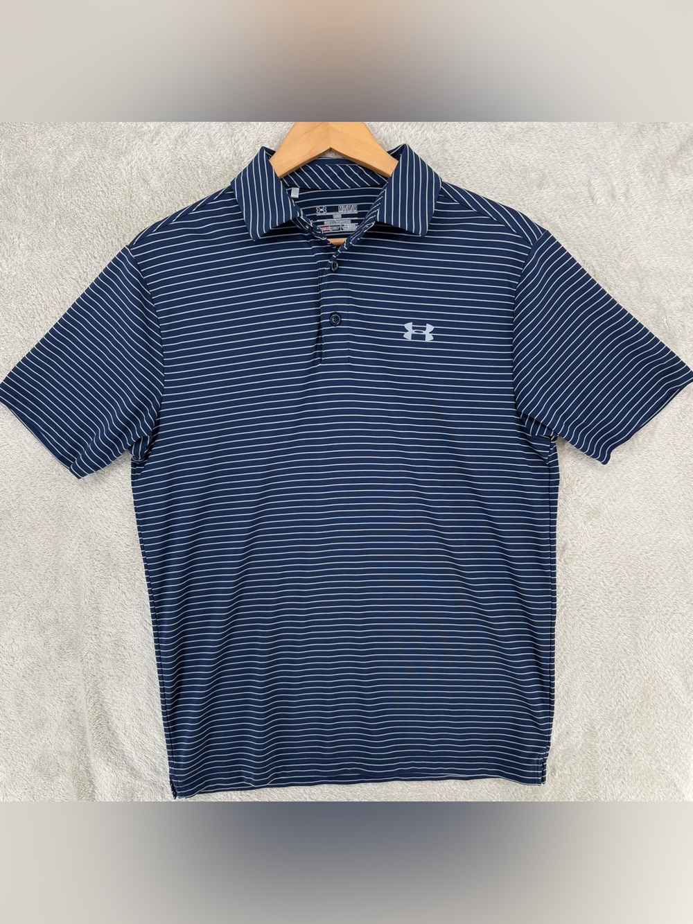 Under Armour Men’s Navy Performance HeatGear Striped Performance Golf Polo (M)
